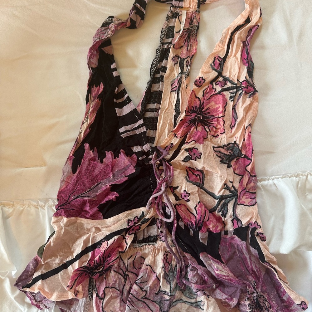 Free People Floral Top - Pink and Black